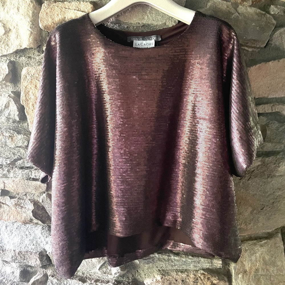 Cesar Galindo Coco Brown Matte Sequined Top